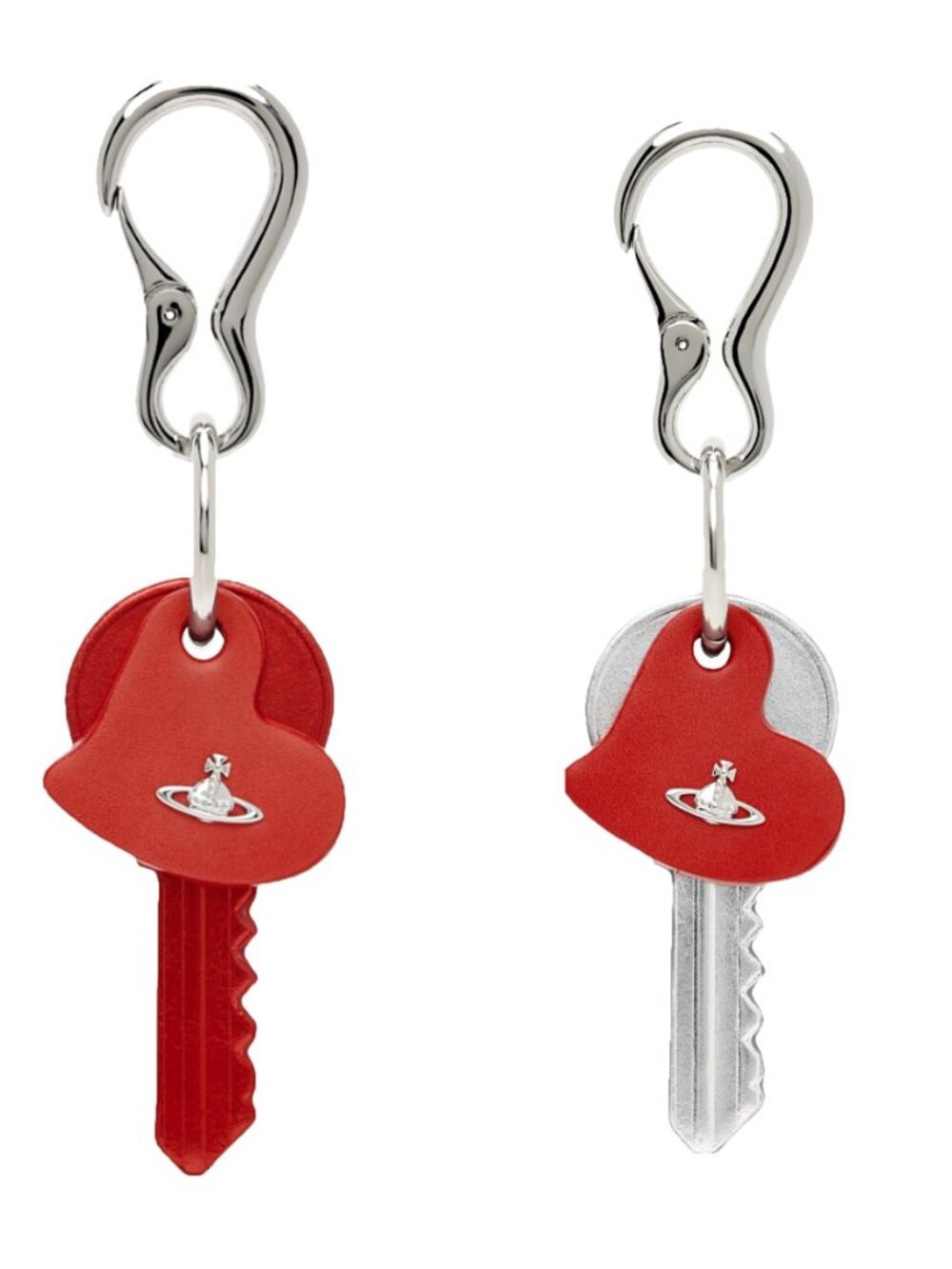 Vivienne Westwood Red Heart & Key Orb Keychain Silver Tone